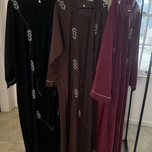 Elegant Embroidered Maxi Dress - Black, Brown, and Burgundy